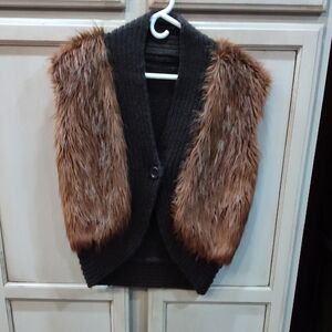 Faux Fur Vest with Knit Trim
